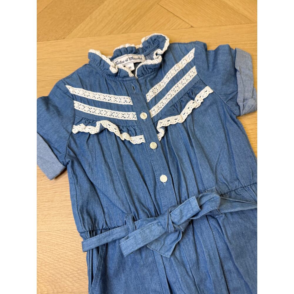 Tartine Et Chocolat - Girls Denim Jumpsuit - Size 3A - Picture 3 of 7